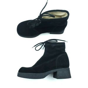 Little Eric Ankle Boots EU 39 Black Suede Lace Up Lug Sole Block Heel Retro